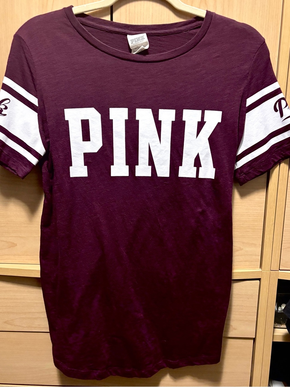 PINK Victoria's Secret Maroon Graphic Tee with White Lettering